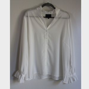 White Blouse with Ruffled Collar